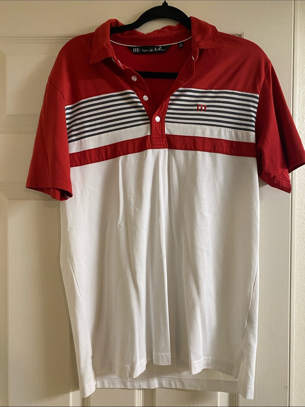 Travis Mathew Red and White Striped Polo